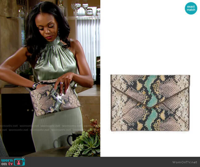 Rebecca Minkoff Snake Leo Clutch  worn by Amanda Sinclair (Mishael Morgan) on The Young and the Restless