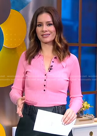 Rebecca's pink ribbed polo top on Good Morning America
