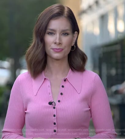 Rebecca’s pink ribbed polo top on Good Morning America