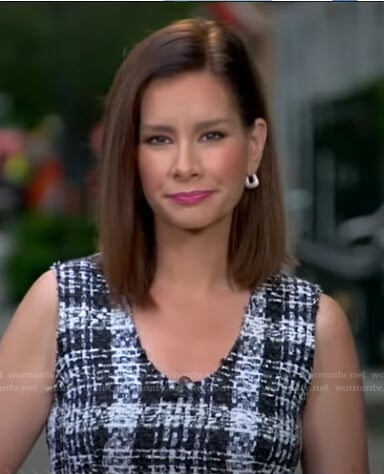 Rebecca’s plaid sleeveless tweed top on Good Morning America