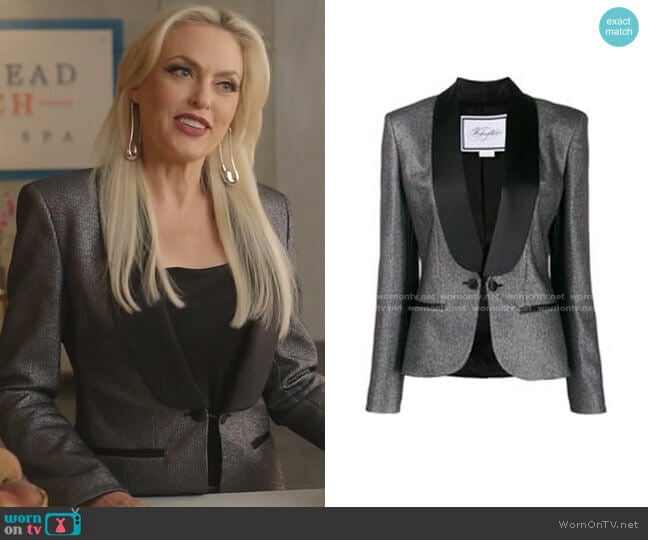 Shawl Collar Tuxedo Jacket by Redemption worn by Alexis Carrington (Elaine Hendrix) on Dynasty