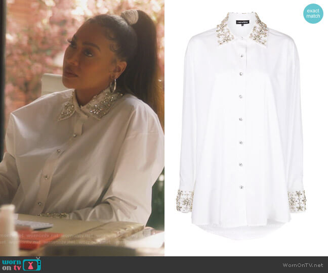 Reagan crystal-embellished shirt by Retrofete worn by La La Anthony on Grown-ish