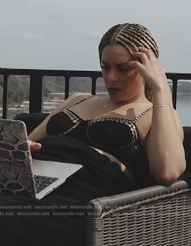 Robyn's black studded bikini top on The Real Housewives of Potomac