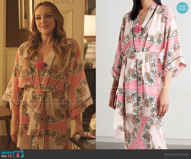 Belted Printed Silk crepe de chine Robe by Rodarte worn by Fallon Carrington (Elizabeth Gillies) on Dynasty