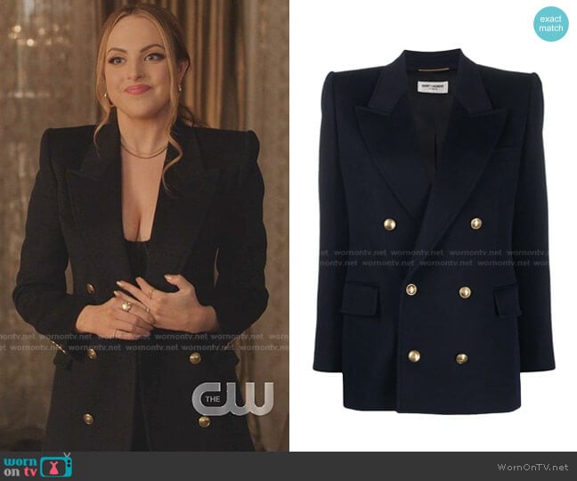 mbossed-Buttons Double-Breasted Blazer by Saint Laurent worn by Fallon Carrington (Elizabeth Gillies) on Dynasty