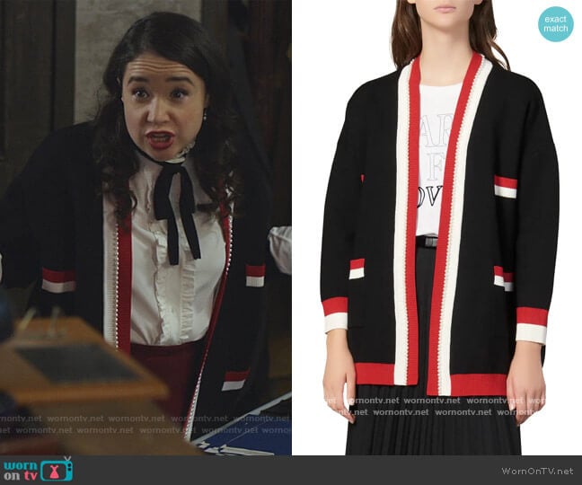 Dave Imitation Pearl Detail Cardigan Sweater by Sandro worn by Marissa Gold (Sarah Steele) on The Good Fight