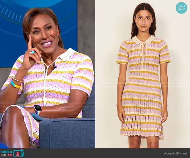 Multicoloured Crochet Polo Dress by Sandro worn by Robin Roberts on Good Morning America