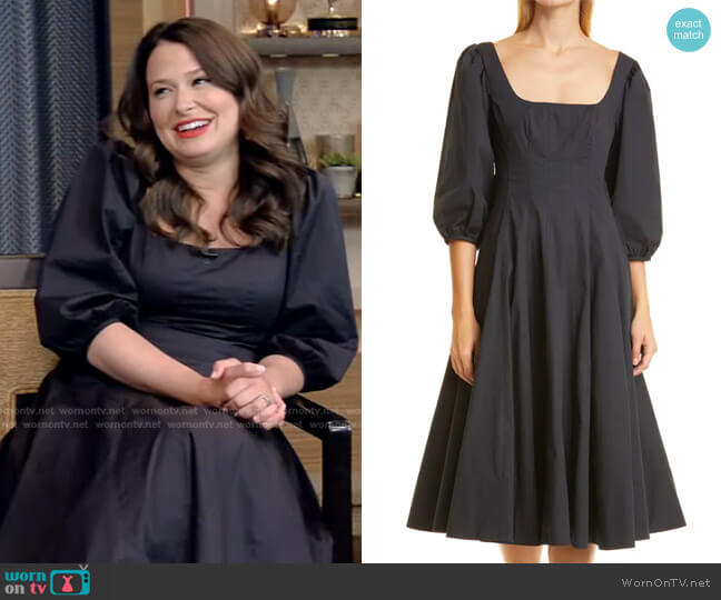 Swells Fit & Flare Midi Dress by Staud worn by Katie Lowes on Live with Kelly and Ryan