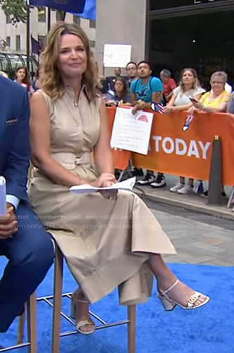 Savannah’s beige sleeveless dress and white sandals on Today