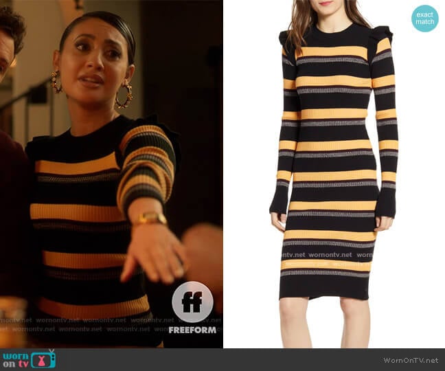 Stripe Rib Long Sleeve Dress by Scotch and Soda worn by Ana Torres (Francia Raisa) on Grown-ish