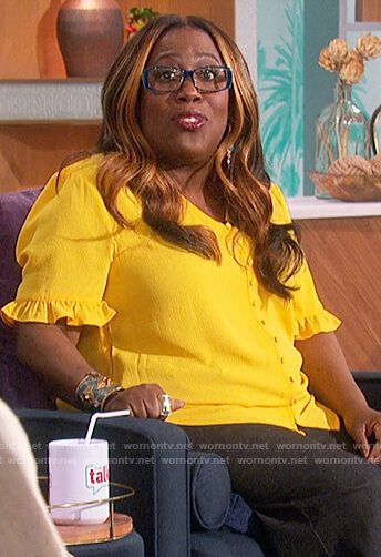 Sheryl's yellow ruffle sleeve blouse on The Talk