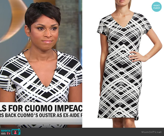 Jericka Duncan’s black and white plaid dress on CBS This Morning