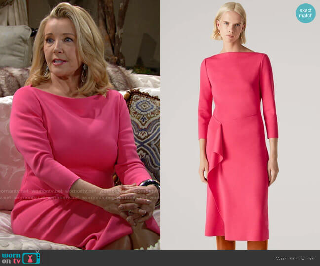 St John Milano Knit Wrap Detail Dress worn by Nikki Reed Newman (Melody Thomas-Scott) on The Young and the Restless