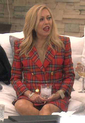 Sutton's red tartan check blazer dress on The Real Housewives of Beverly Hills