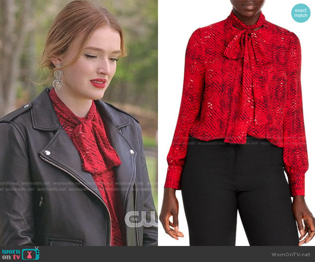 Snake Print Tie Neck Blouse by T Tahari worn by Kirby Anders (Maddison Brown) on Dynasty