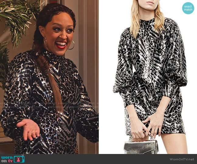 Sequined Mini Dress by The Kooples worn by Cocoa McKellan (Tia Mowry-Hardrict) on Family Reunion
