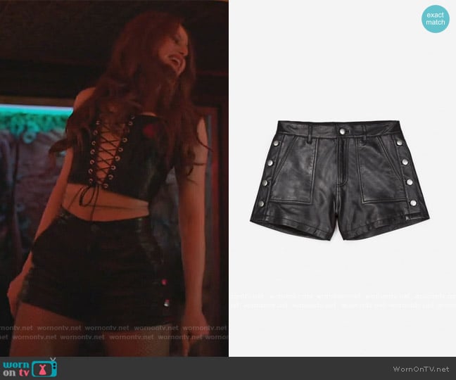 Black leather Shorts by The Kooples worn by Cheryl Blossom (Madelaine Petsch) on Riverdale