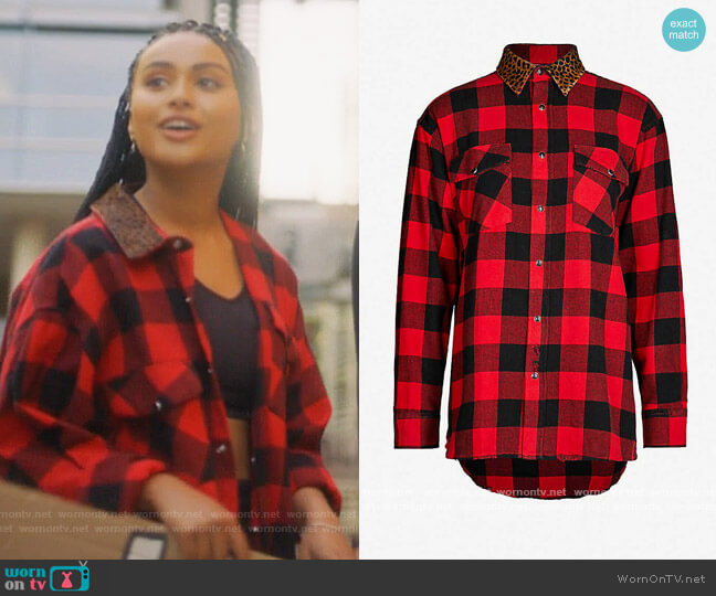 Leopard-collar tartan cotton-flannel shirt by The Kooples Sport worn by Daniella Perkins on Grown-ish