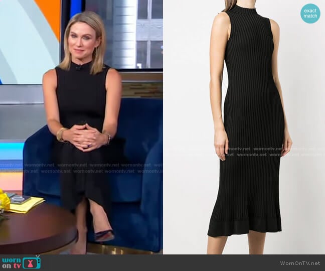 Stretch-Knit Ribbed Flared Dress by Theory worn by Amy Robach on Good Morning America