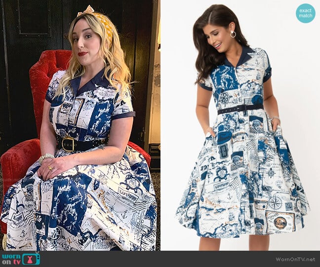  World Map Print Alexis Swing Dress by Unique Vintage