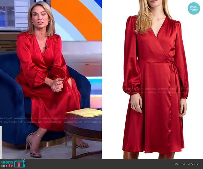 Wornontv Amys Red Satin Wrap Dress On Good Morning America Amy Robach Clothes And Wardrobe 