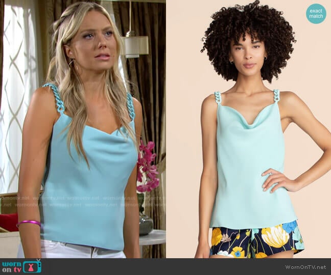 Trina Turk Seductive Top in Sea Glass worn by Abby Newman (Melissa Ordway) on The Young and the Restless