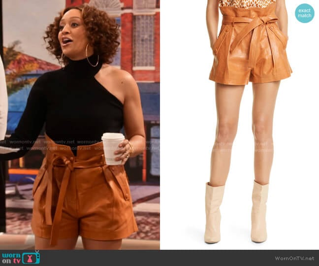 Othella Paperbag Leather Shorts by Ulla Johnson worn by Cocoa McKellan (Tia Mowry-Hardrict) on Family Reunion