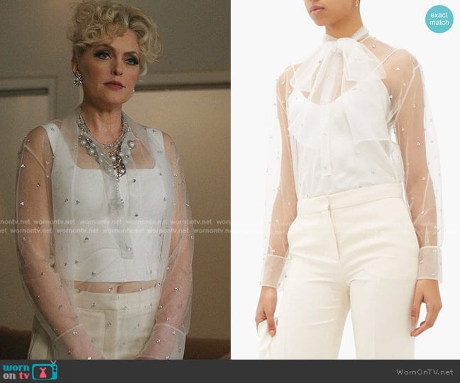 Crystal-Embellished Tulle Blouse by Valentino worn by Alexis Carrington (Elaine Hendrix) on Dynasty