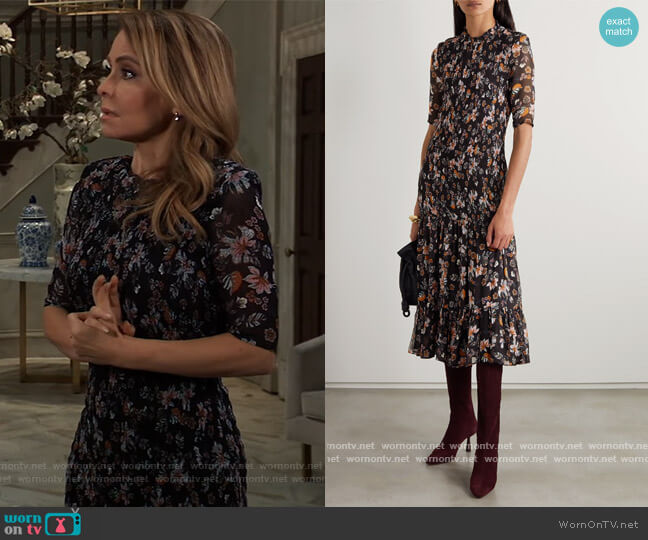 Gabi shirred floral-print chiffon midi dress by Veronica Beard worn by Olivia Falconeri (Lisa Lo Cicero) on General Hospital