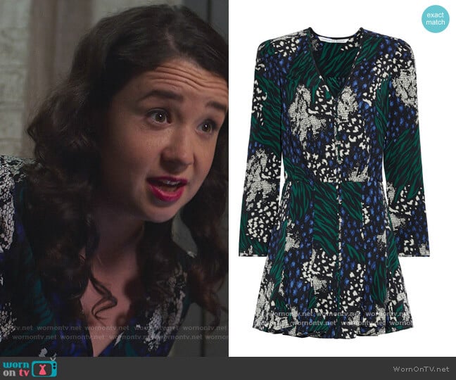 Riggins fluted printed stretch-silk crepe de chine mini dress by Veronica Beard worn by Marissa Gold (Sarah Steele) on The Good Fight