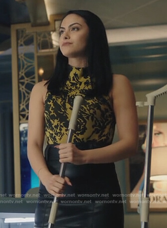 Veronica's yellow floral sleeveless top on Riverdale