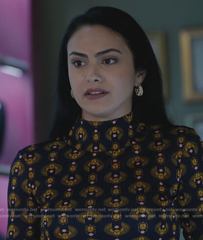 Veronica's printed mock neck top on Riverdale