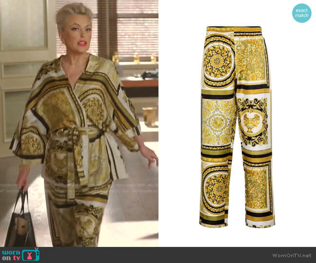 Barocco Mosaic Printed Silk Pants by Versace worn by Alexis Carrington (Elaine Hendrix) on Dynasty