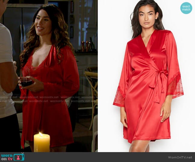 Victorias Secret Chantilly Lace Robe worn by Steffy Forrester (Jacqueline MacInnes Wood) on The Bold and the Beautiful