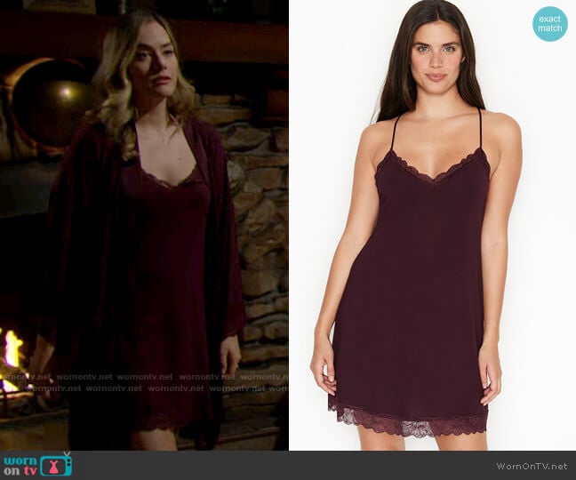 Victorias Secret Modal Lace Slip worn by Hope Logan (Annika Noelle) on The Bold and the Beautiful