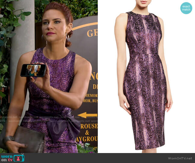 Zac Posen Python-Print High-Neck Dress worn by Sally Spectra (Courtney Hope) on The Young and the Restless