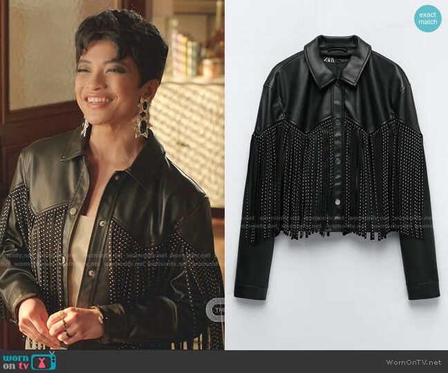 Faux Leather Fringed Jacket by Zara worn by Yssa Mei Panganiban on Dynasty