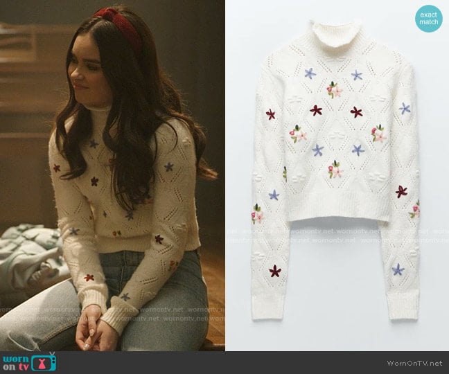 Zara Floral Knit Sweater worn by Bella Whitmore (Landry Bender) on The Republic of Sarah