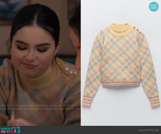 Zara Knit Argyle Sweater worn by Bella Whitmore (Landry Bender) on The Republic of Sarah