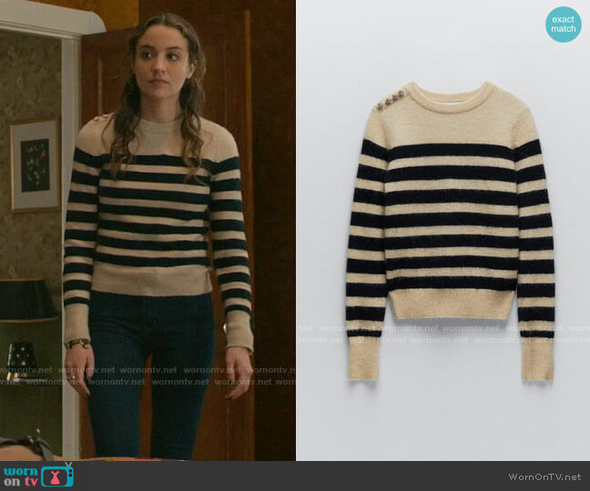 Zara Striped Wool Blend Sweater worn by Sarah Cooper (Stella Baker) on The Republic of Sarah