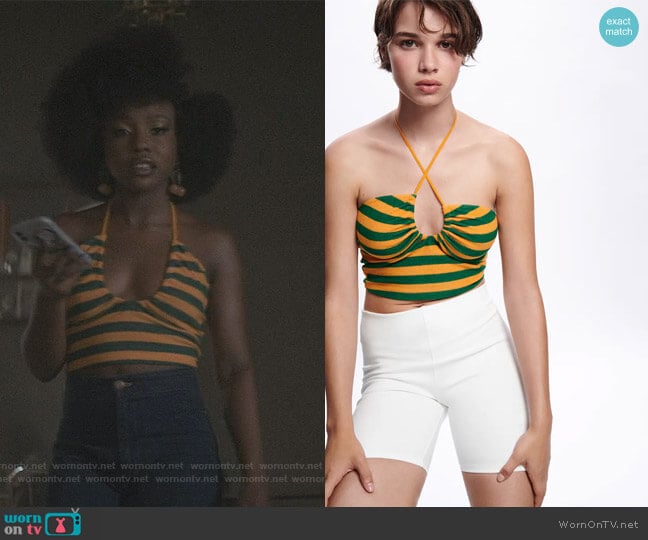 Terrycloth Stripe Top by Zara worn by Jemma St. John (Judae'a) on The Chi