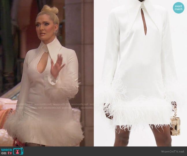 Michelle Feather-Trim Mini Dress by 16Arlington worn by Erika Jayne on The Real Housewives of Beverly Hills