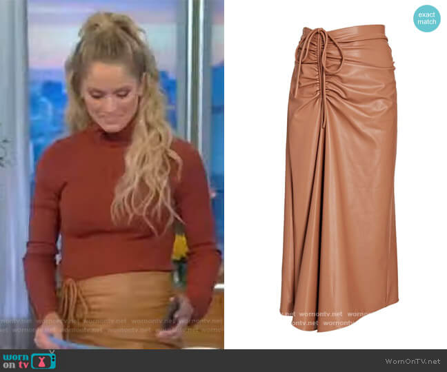 Orly Ruched Vegan Leather Midi Skirt by A.L.C. worn by Sara Haines on The View