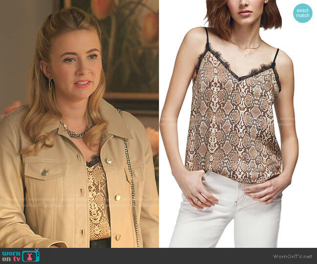 Python Silk Camisole by Anine Bing worn by Amanda Carrington (Eliza Bennett) on Dynasty