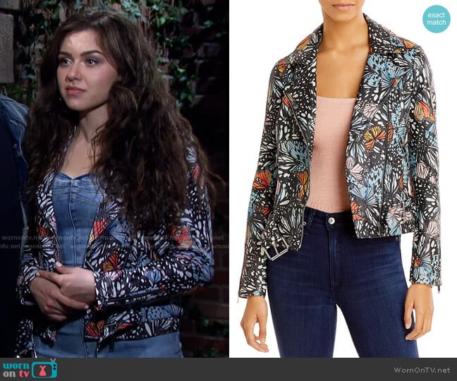 Butterfly Print Leather Jacket by Aqua x Mary Katrantzou  worn by Ciara Brady (Victoria Konefal) on Days of our Lives