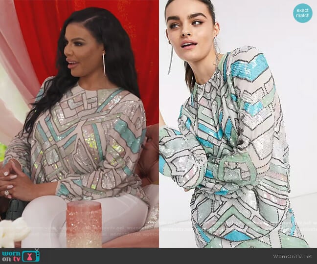 Aztec Multicolored Embellished Top by ASOS worn by Mia Thornton on The Real Housewives of Potomac