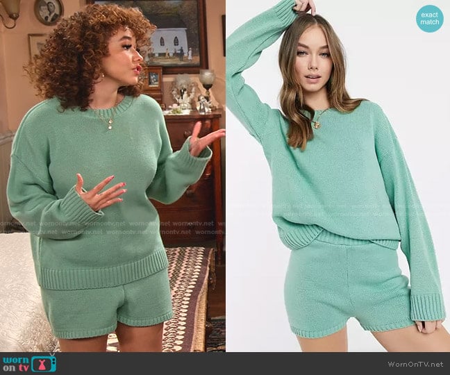 Crew Neck Sweater with Long Sleeve and Knitted Shorts by Asos worn by Jade (Talia Jackson) on Family Reunion