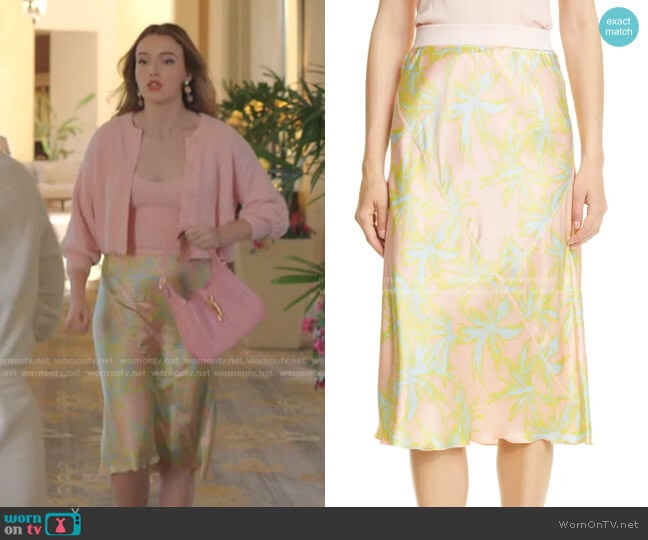 Palm Print Silk Charmeuse Slip Skirt by ATM Anthony Thomas Melillo worn by Kirby Anders (Maddison Brown) on Dynasty