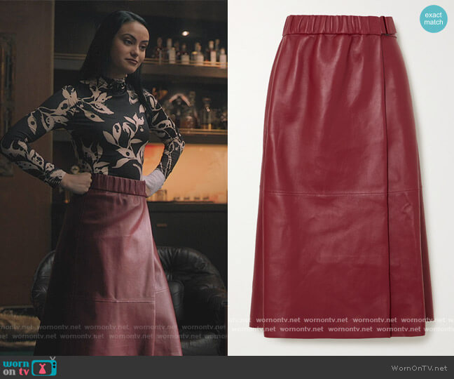 Leather wrap skirt by Acne Studios worn by Veronica Lodge (Camila Mendes) on Riverdale