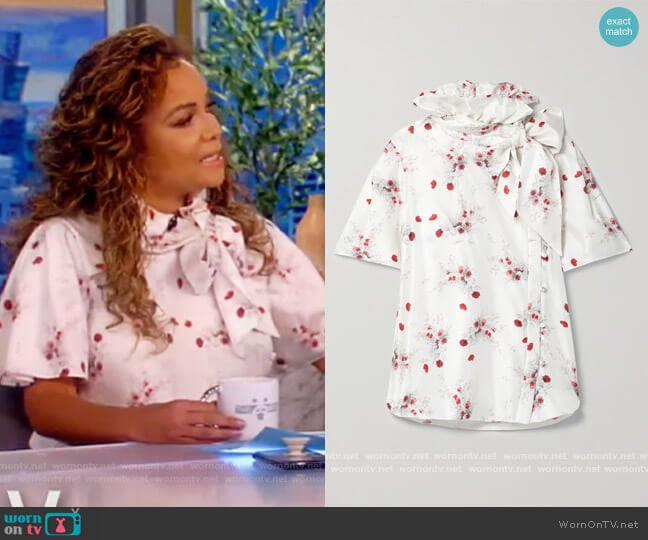 Bow-detailed floral-print silk-twill blouse by Adam Lippes worn by Sunny Hostin on The View